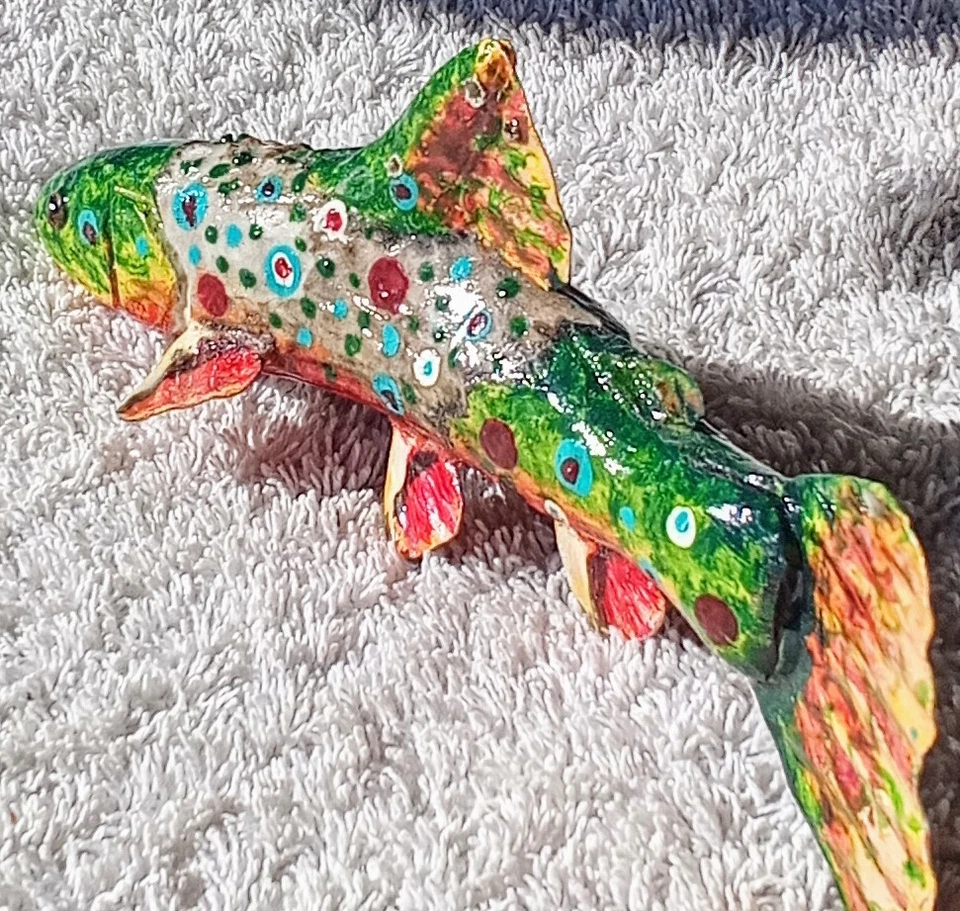 7" L. James Mead Deer Antler Brook Trout Ice Fishing Decoy Indian Style. - Изображение 2 из 4