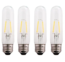 Clear 1.5W LED T10 Tubular Light Bulb - Nickel Plated E26 Medium Base - 4 Pack