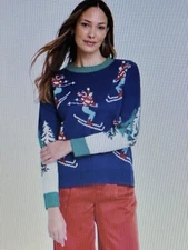 Women's Alpine Skier Blue Holiday Ugly Snow Winter Graphic Sweater Size XXL