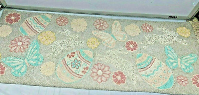 Easter  Beaded Table Runner  36'' New Silver Bunny Eggs Butterfly  Isaac Mizrahi 