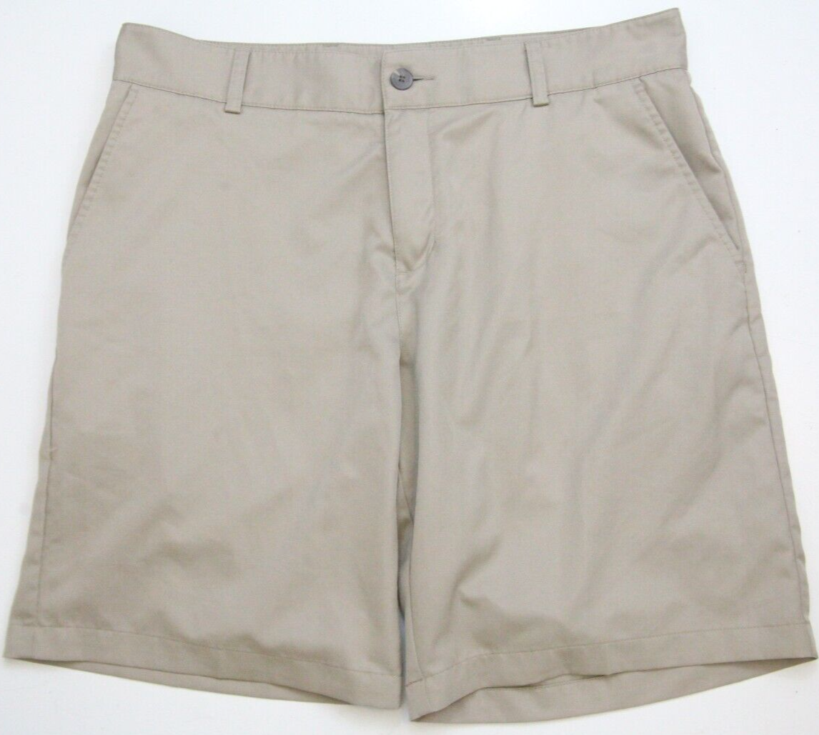 Adidas Flat Front Solid Beige Men's Polyester Dress Shorts 34" Waist x 10"  AP123