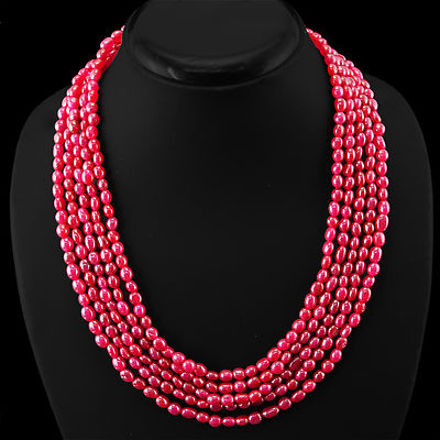 WORLD CLASS RARE 415.00 CTS EARTH MINED 5 LINE RICH RED RUBY BEADS NECKLACE