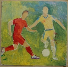 Ukrainian Soviet USSR Oil Painting postimpressionism male figures soccer player