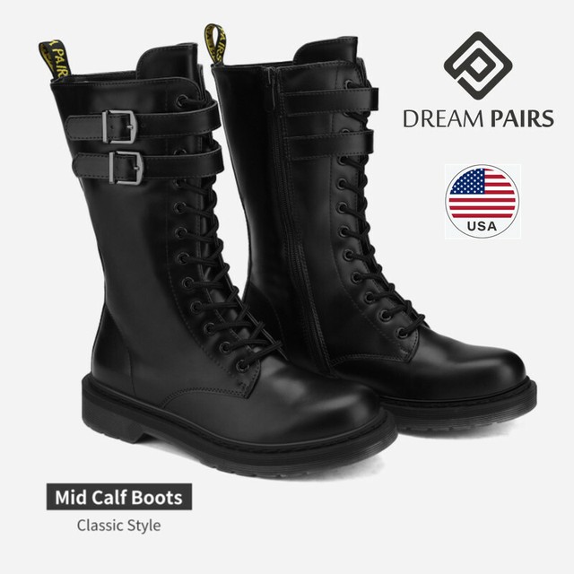 womens black lace up mid calf boots