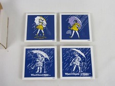 Vintage Morton Salt Coasters-Set of (4)-Ceramic-Rubber Feet-USA Made-EUC