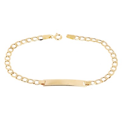 Italienisches 14k Gelbgold gravierbares kubanisches Baby Kinder ID Armband 5mm 6,75'' 2,3 Gramm