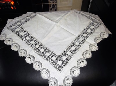 ANTIKER HELLCREME OFFENER SPITZE HANDARBEITSTISCH SCHUTZ FEINSTE BAUMWOLLE 17,5'' X 18''