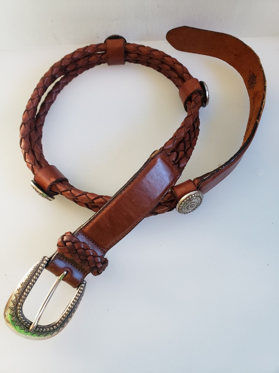 VTG The Limited Western Brown Leather Braided Women Small Belt Silvertone Buckle The Limited | Accessories | The Limited Brown Leather Chain  main image 3