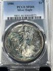 1986 American Silver Eagle PCGS MS66 TONER With TRUEVIEW Colors Double Side Tone