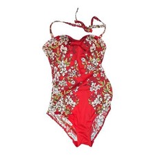 Red Floral One Piece Swimsuit Womens 6