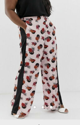 Neon Rose Wide Leg Trousers Size 10 14 Pink Floral Contrast