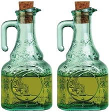 Bormioli Rocco Country Home Set of 2 Helios Glass Oil and Vinegar Cruets w/cork