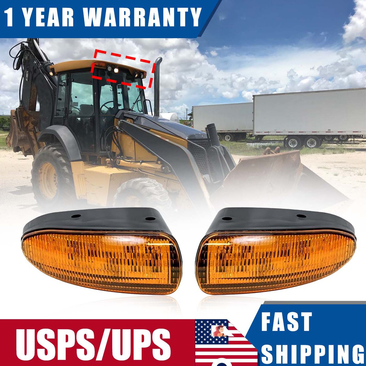 Pair LED AMBER Warning Light for John Deere 310G,310J,310K,310L