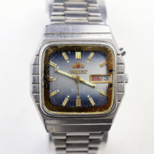Rare ORIENT 0S469C335B Automatic 21J, TV Case Day/Date Blue Dial Vintage Watch
