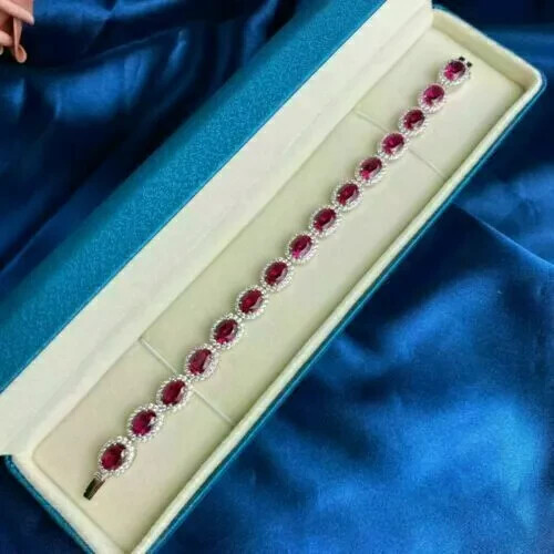 12 Ct Lab Created Ruby Diamond Women's Tennis Bracelet 14K White Gold Plated - Picture 2 of 6