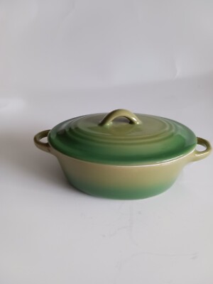  Tabletop Brasserie Mini Oval Ceramic Pot Green Lidded 6 X 4 Inches