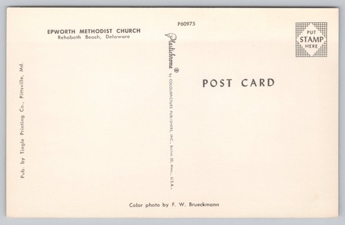 Postcard Epworth Methodist Church Rehoboth Beach Delaware DE Cars - Picture 2 of 2