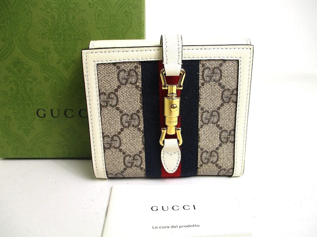 小物 GUCCI Mint Jackie GG Bifold Wallet Auth GUCCI GG Jackie 1961 White Leather Bifold Wallet Compact