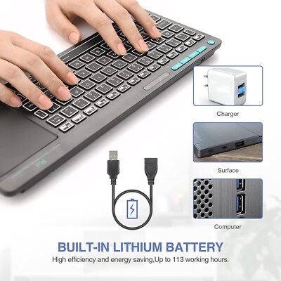 Rii K18S Wireless Bluetooth Keyboard with Backlit Touchpad For PC Smart TV-99NEW