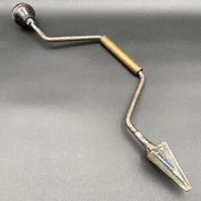 Vintage Metal Auger Bit Hand Brace Drill Crank Wood Knob Tool Welded Large Bit