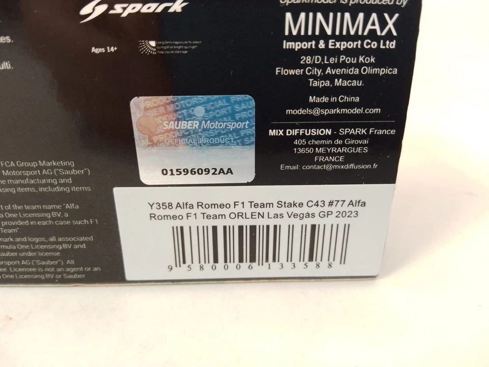 Spark Alfa Romeo F1 C43 #77 Valtteri Bottas Las Vegas GP 2023 1/64 Y358 - Immagine 4 di 4