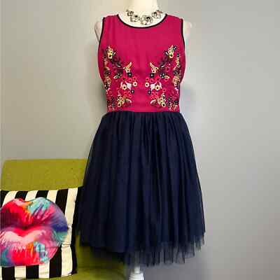 Miami Francescas Pink Embroidered Blue Tulle Ballerina Mini Dress NEW