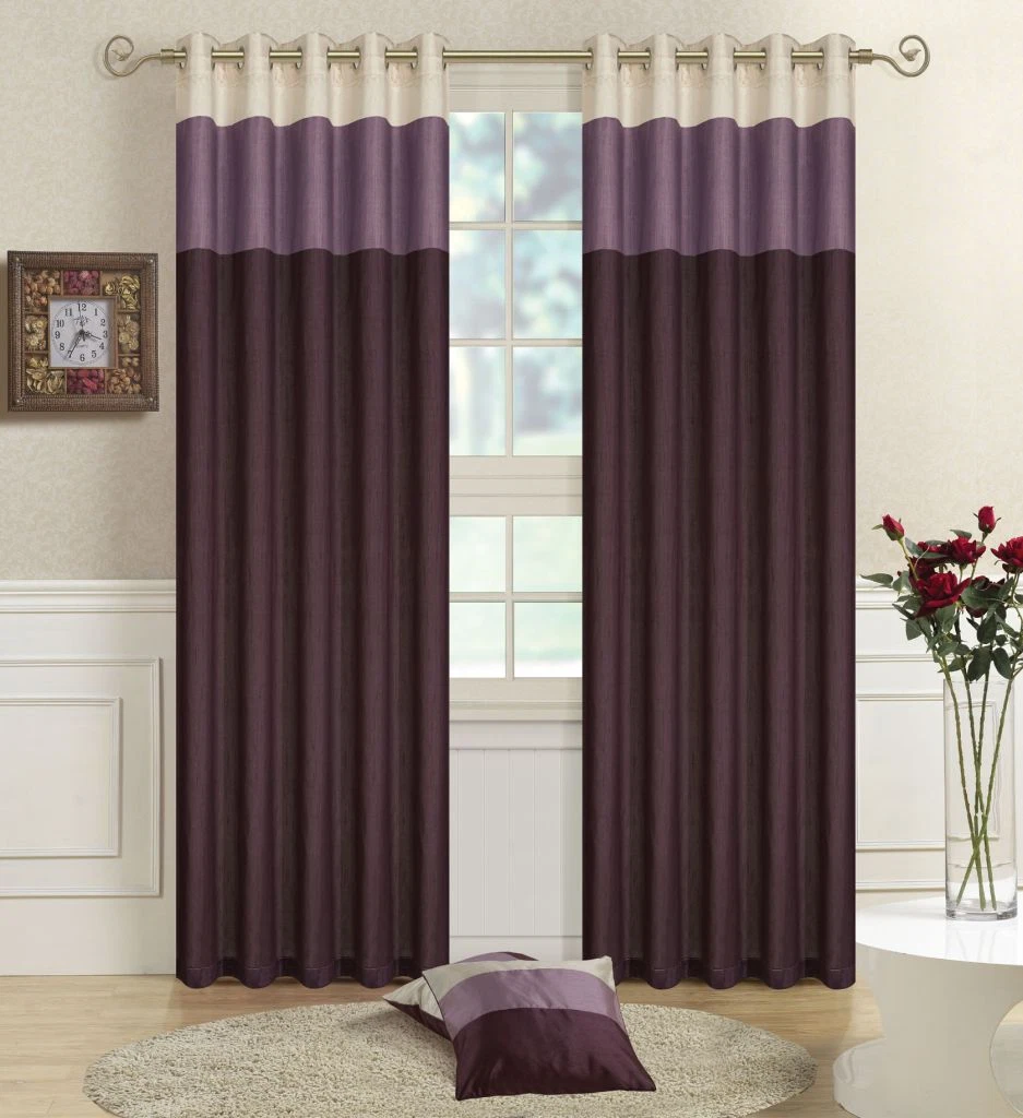 Purple, Lilac, Cream Faux Silk THREE TONE Fully Lined CURTAINS Eyelet /Ring Top