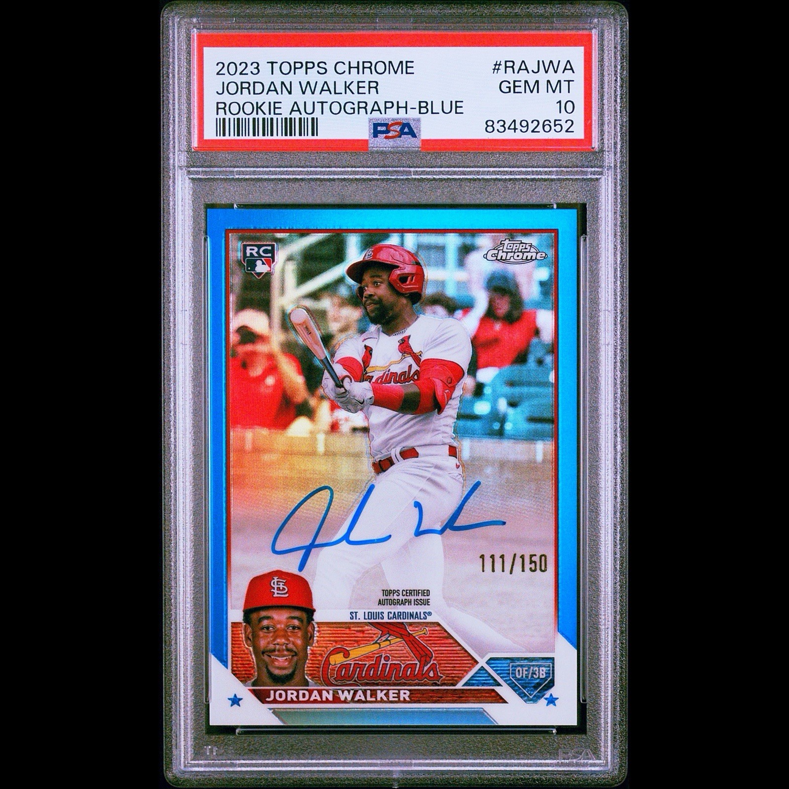 2023 TOPPS CHROME JORDAN WALKER ROOKIE RC AUTO TRUE BLUE REFRACTOR #/150 PSA 10