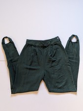 Vintage 1980's Vintage Blue Women's Dark Green Pleated Linen Trousers 13"x39" 