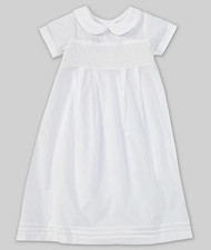 Mudpie Smocked Piped Collar Baby Christening Baptism Gown 0-6 M White Unisex