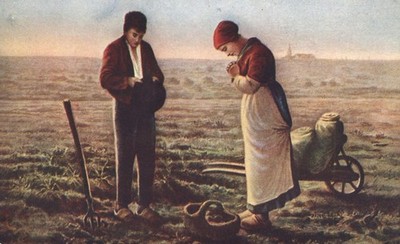Angelus Peasants Praying over Basket in Field Jean Francois Millet Art Postcard
