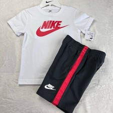 Nike T-shirt Shorts Outfit set Kids Size 6 Gray White Red Swoosh NWT