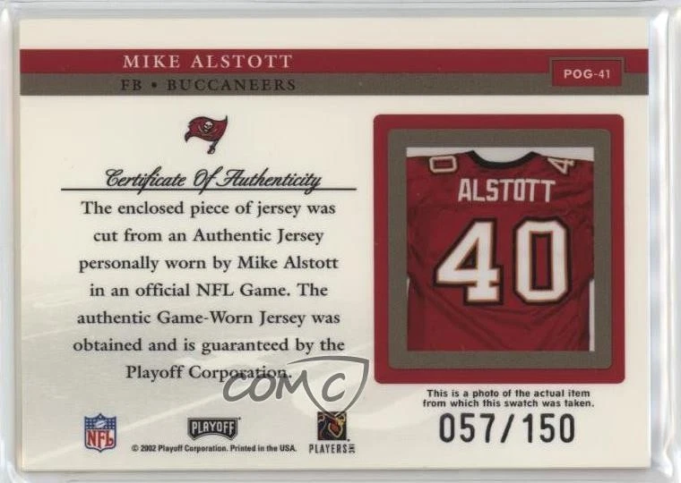 2002 Playoff Piece of the Game Materials 2nd Down /150 Mike Alstott #POG-41 - Image 2 of 2