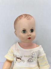 Vintage 1950s Baby Doll Creepy Halloween Prop Molded Hair Sleep Eyes Toy 24"