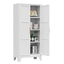 Metal Storage Cabinet with Handle & Adjustable Shelves Kitchen Pantry Cupboard