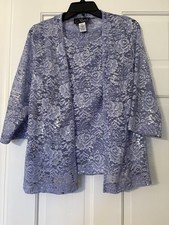 Alex Evenings Light Blue Sequins 2 Piece Tank Jacket Petite Large 3/4 Sleeve