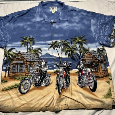 Big Dogs Shirt Mens 3XL Blue Rayon Aloha Hawaiian Biker Motorcycle