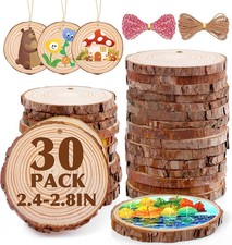 30 Pack Wood Slices for Crafts,2.4-2.8In Unfinished Natural Wood Rounds with Tre