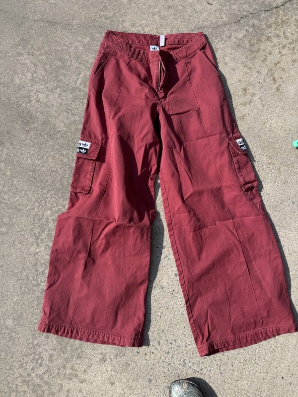 Adidas Pants S Red Baggy Cargo Extra Wide Leg Streetwear Perfect Cut