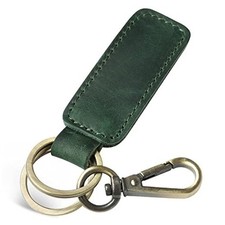 Genuine Leather Car Keychain, Universal Key Fob Keychain, Leather Key Green