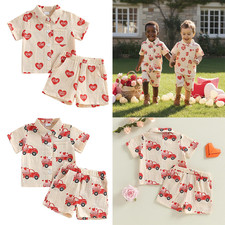 Toddler Baby Boy Summer Outfits collar-printed Short sleeve shirt Shorts Set