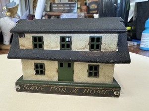 Antique Metal Bank Gift for Savings & Loan, Realtor, House Bankers, Architect