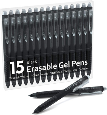 Lineon Erasable Gel Pens, 15 Pack Black Retractable Erasable Pens Clicker, Fine