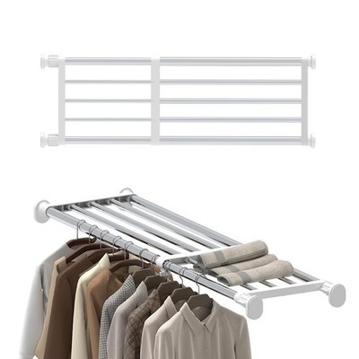 Hershii Tension Shelf Expandable Rod Closet System Heavy Duty Clothes Hanger ...