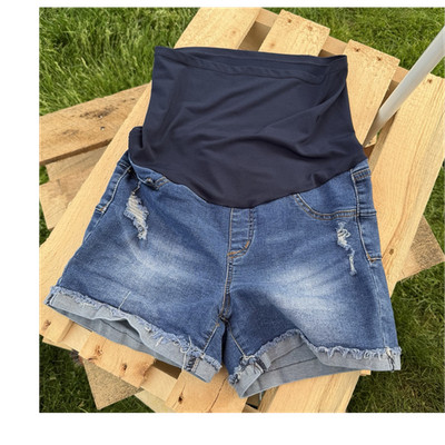 S.O.N.G. Maternity Denim Shorts Size S Blue Distressed Belly Panel Pockets