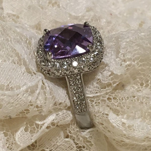 Purple Stone Cocktail Ring Silver Tone Womens size 9 Hallo Design