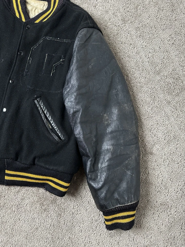 Chaqueta de bombardero vintage para hombre años 60-70 HOGAN’S cuero de lana trillada, talla M Foto 4 de 4