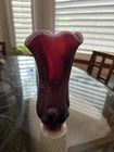 Fenton Iridescent Amythest Handkerchief Stretch Glass Vase 10” Purple and reds