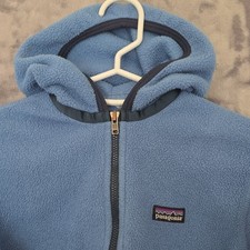 Patagonia Unisex Kids Blue Hooded Full Zip Fleece Jacket Logo Hiking 56
