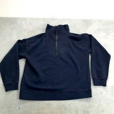 L.L. Bean Sun washed 1/4 Zip High Neck Pullover Navy Blue L New